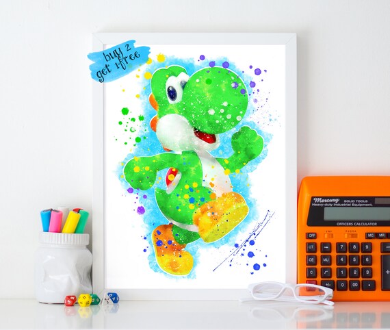 Yoshi Print Digital Yoshi Poster Mario Yoshi Watercolor Print Mario Art Mario Nursery Room Decor Mario Gift Yoshi Baby Room Dragon Baby Art