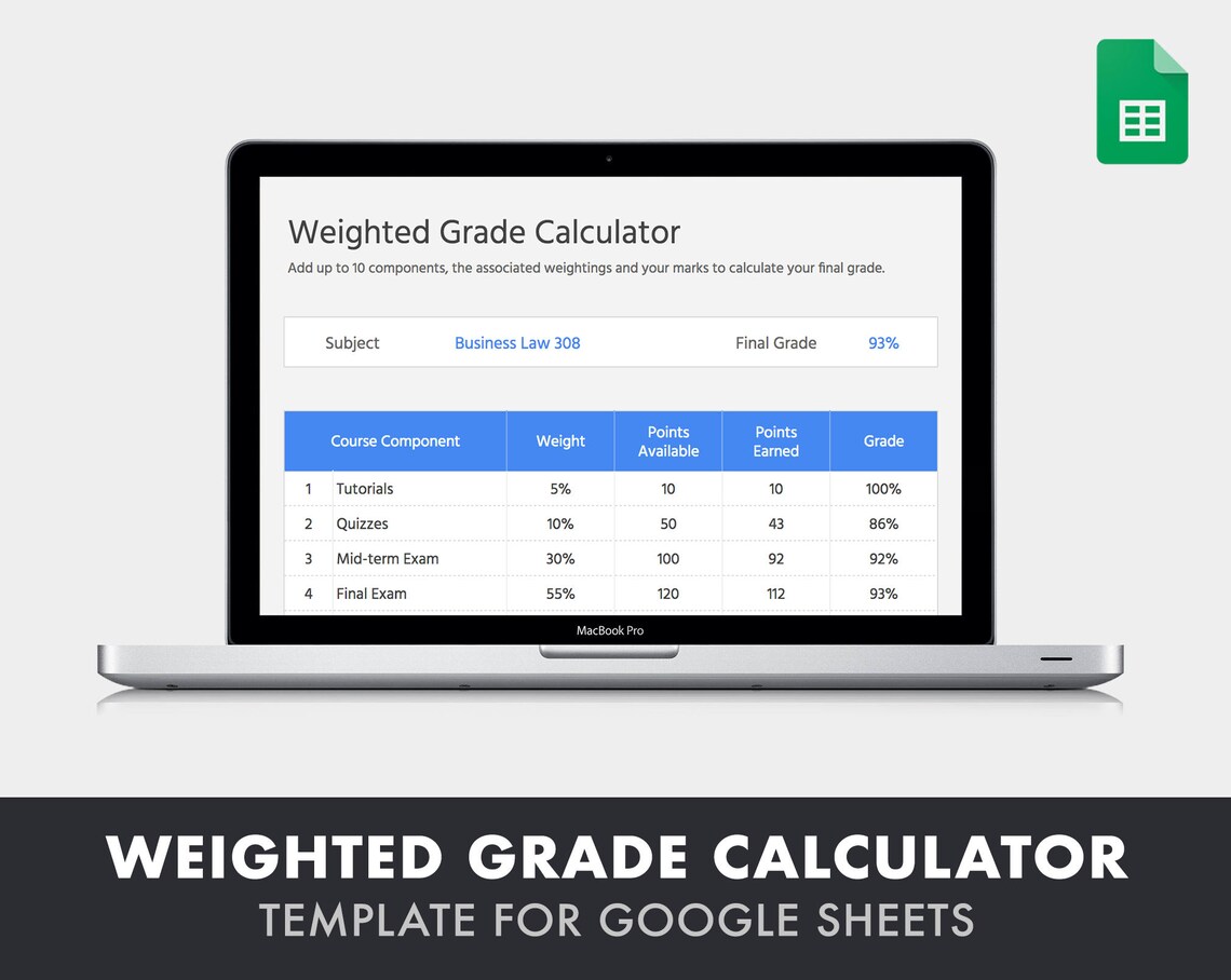Weighted Grade Calculator Template for Google Sheets online Etsy