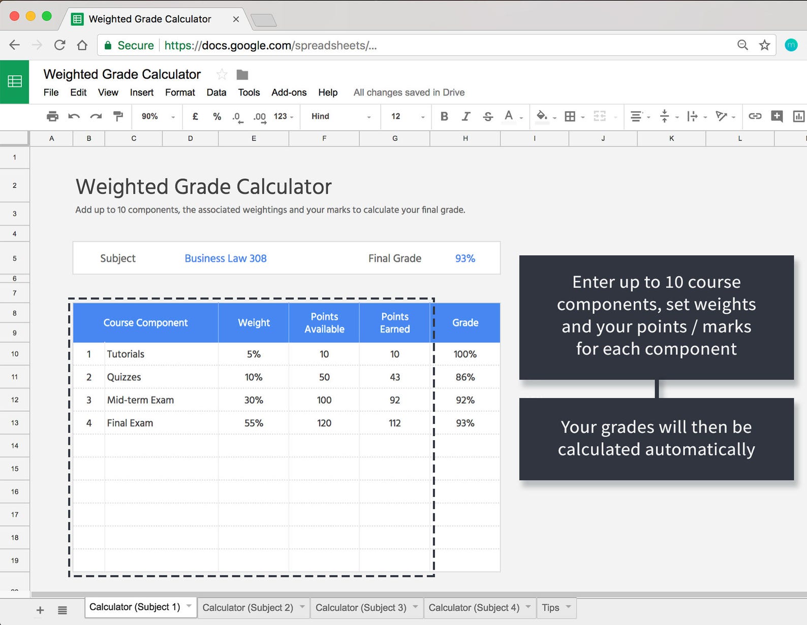Weighted Grade Calculator Template for Google Sheets online Etsy