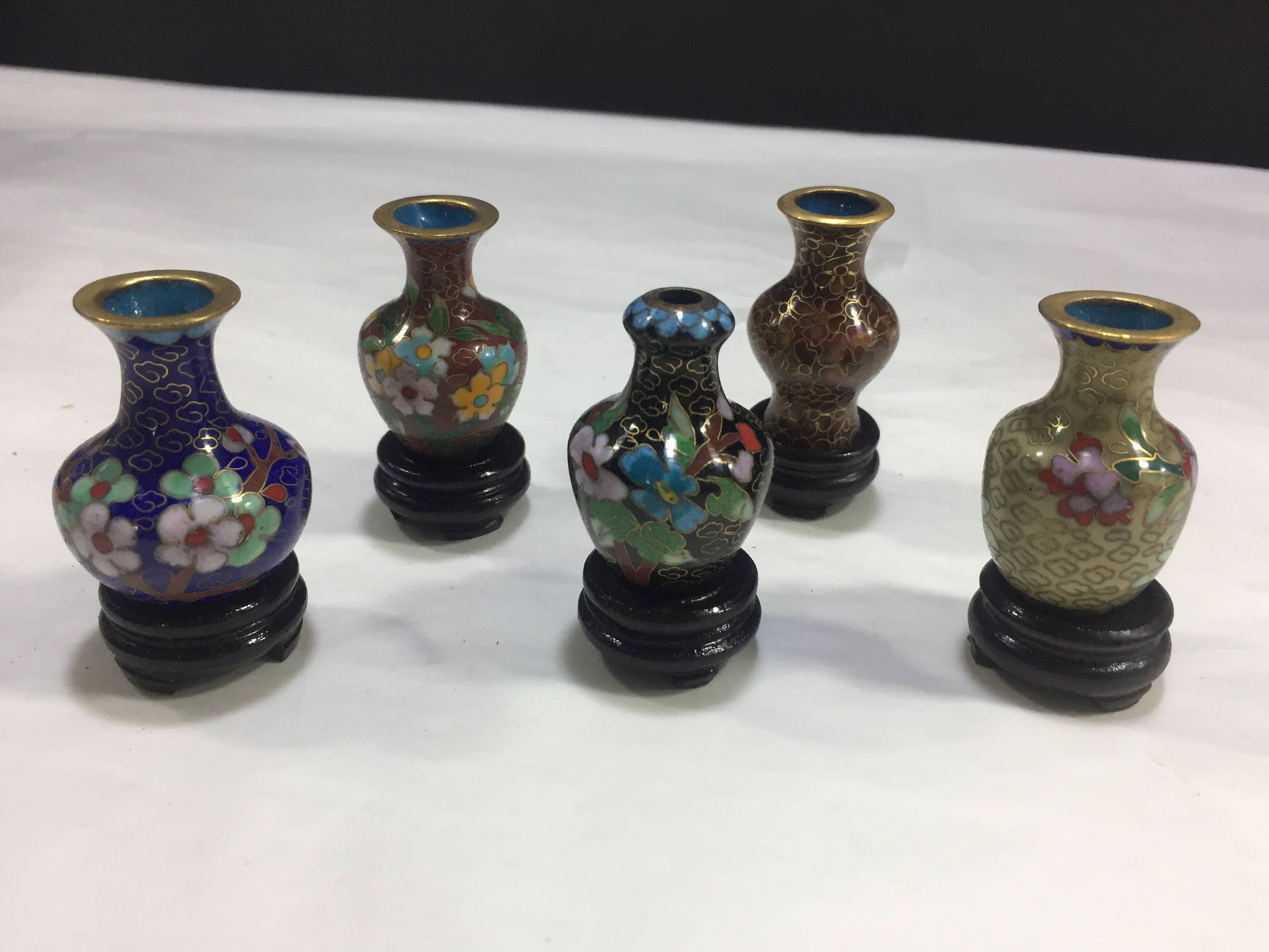 Lot De 5 Petits Vases Miniatures Cloisonnés - Décoratifs - Occasion