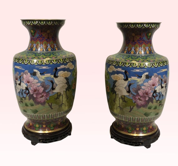 Pair Of Chinese Vases In Tall Cloisonne 15 Cm 38 Etsy