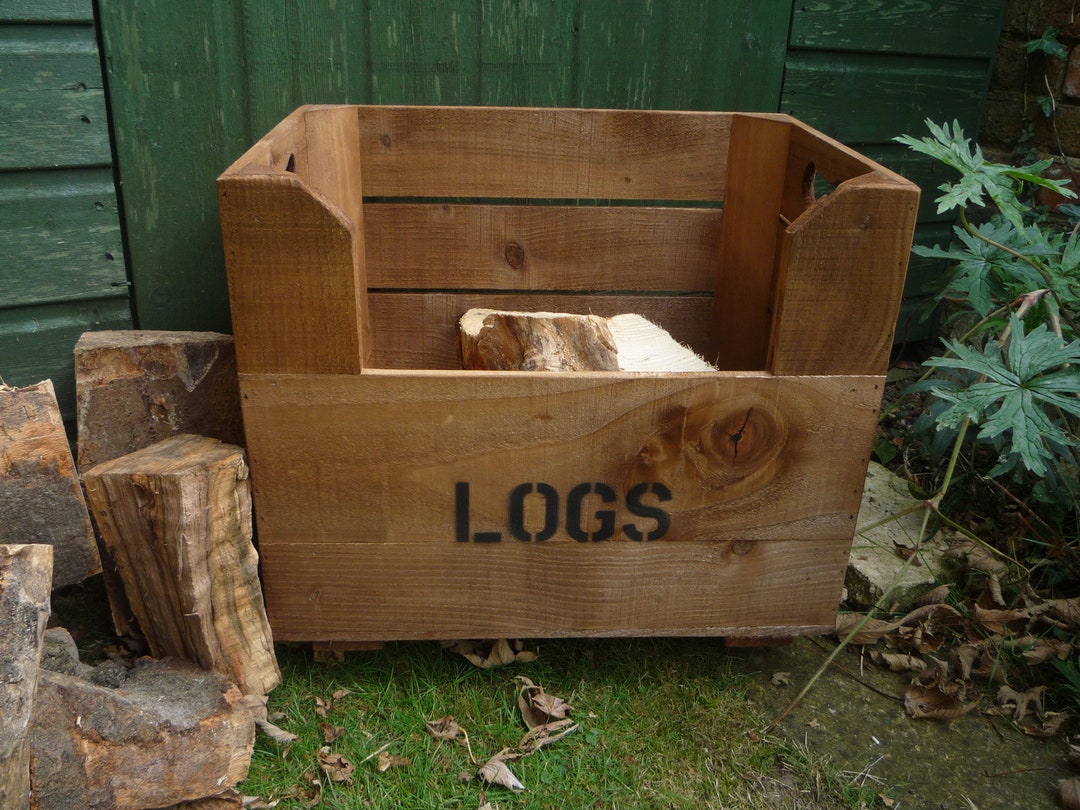 Vintage Style Small Log Basket | Log Storage Box | Personalised Log ...