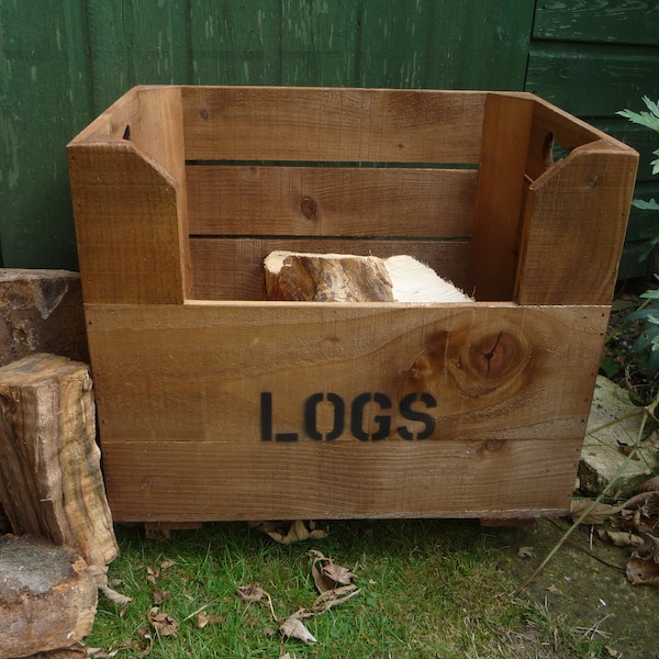 Vintage Style Small Log Basket | Log Storage Box | Personalised Log Crate | Indoor Log Storage | Gift