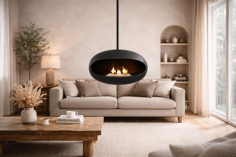 Eleganter und umweltfreundlicher Bio-Ethanol-Kamin – rauchfrei, abzugsfrei, schwebendes Design. Perfekt als Kaminkonsole oder Tischkamin Bild 2