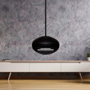La Fuego Hanging Bioethanol Fireplace – Ceiling-Mounted Oval Steel Fireplace – Fuel Not Included