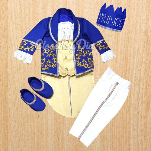 Blue Gold Prince Costume for Baby Boy, 1st Birthday Royal Party Outfit