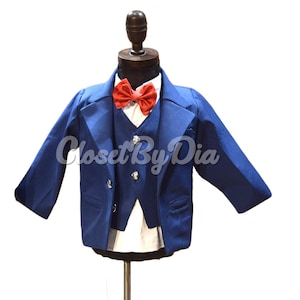 Little Gentleman Suit | Blue 5 Piece Party Boys Suit Jacket Pattern | Birthday Wedding Boys Blazer Suit Coat