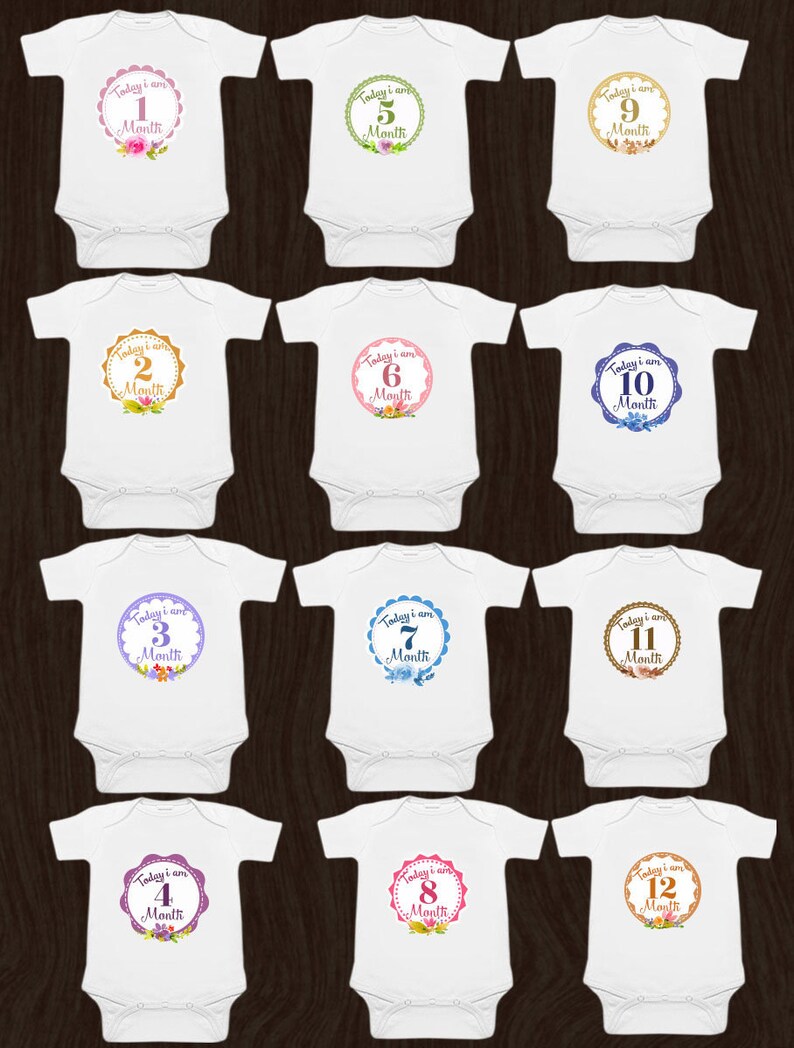 Baby Milestone Set 12 Individual Monthly Bodysuits Month By Etsy