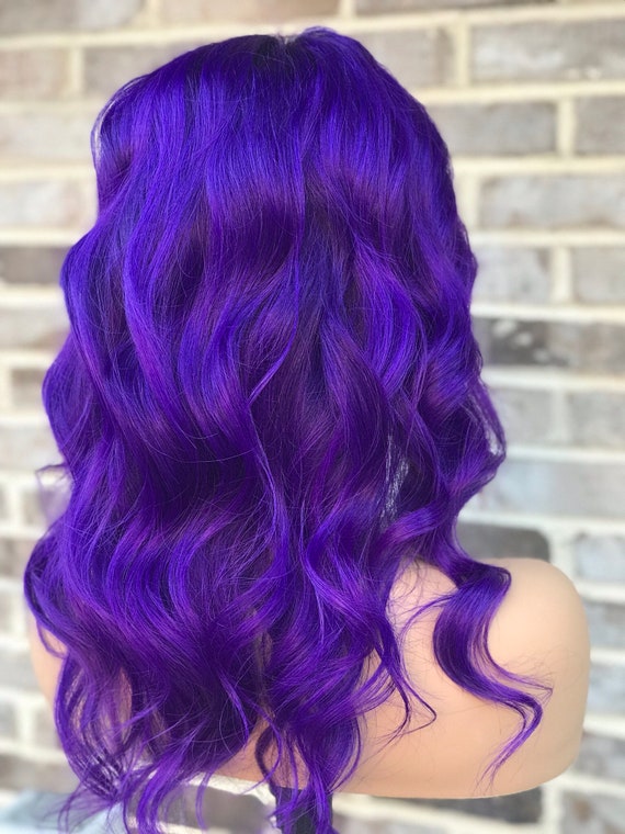 Full Lace Wig Purple Hair Human Hair Wig Violet 130 Etsy
