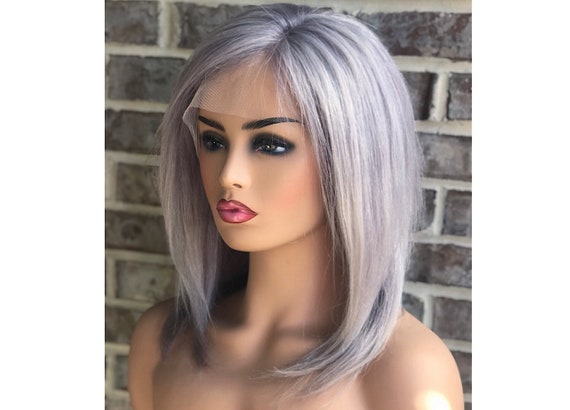 Lace Front Womens Wig Gray Hair Gray Human Hair Silver Etsy
