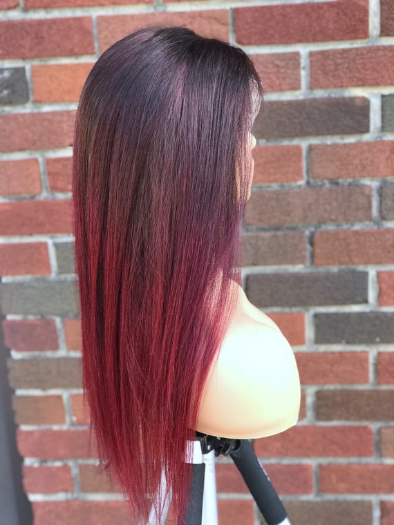 Full Lace Womens Wig Red Ombre Balayage Brunette Wig Red Etsy