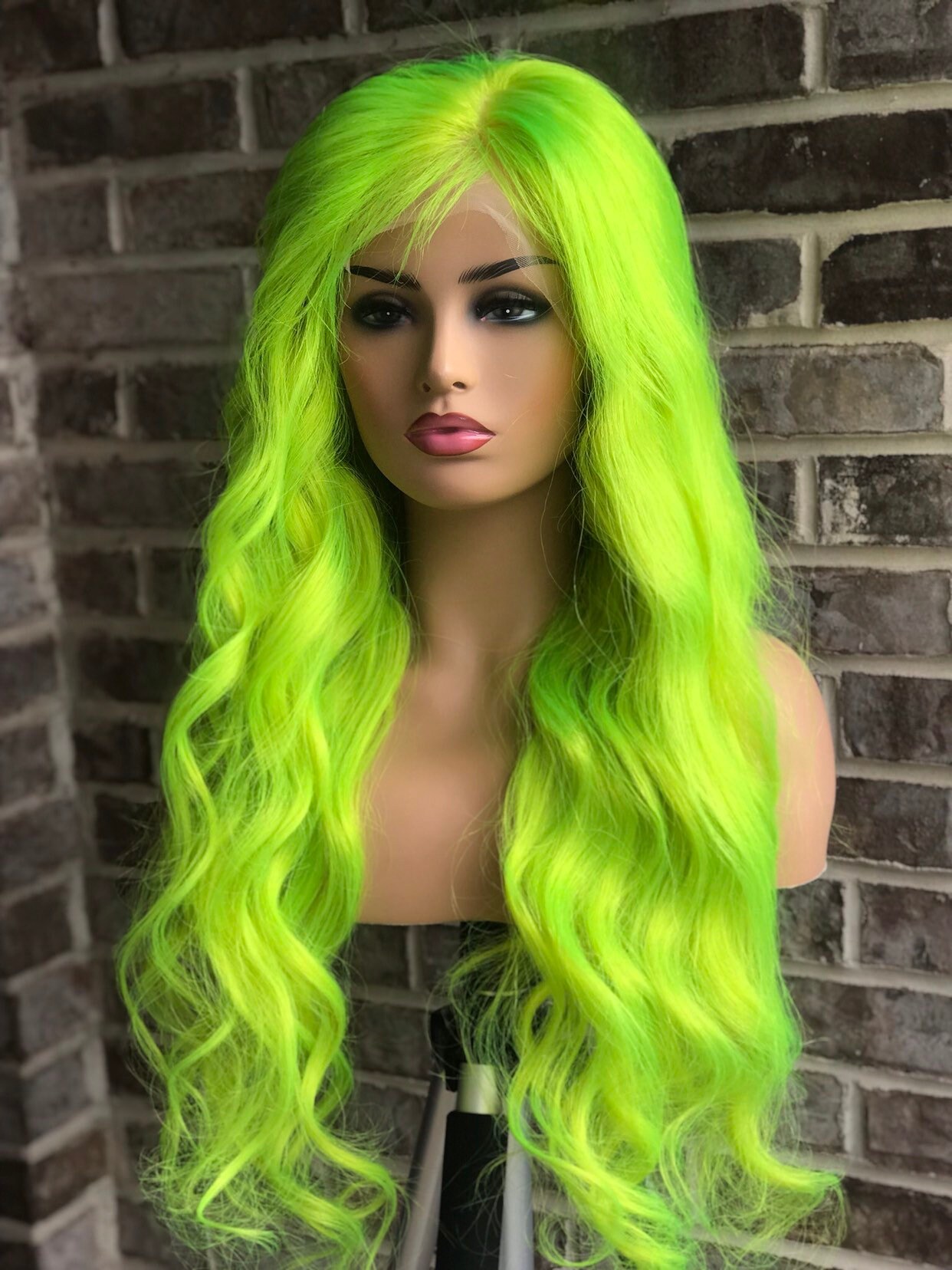 Lace front women's wig highlighter green neon green Etsy