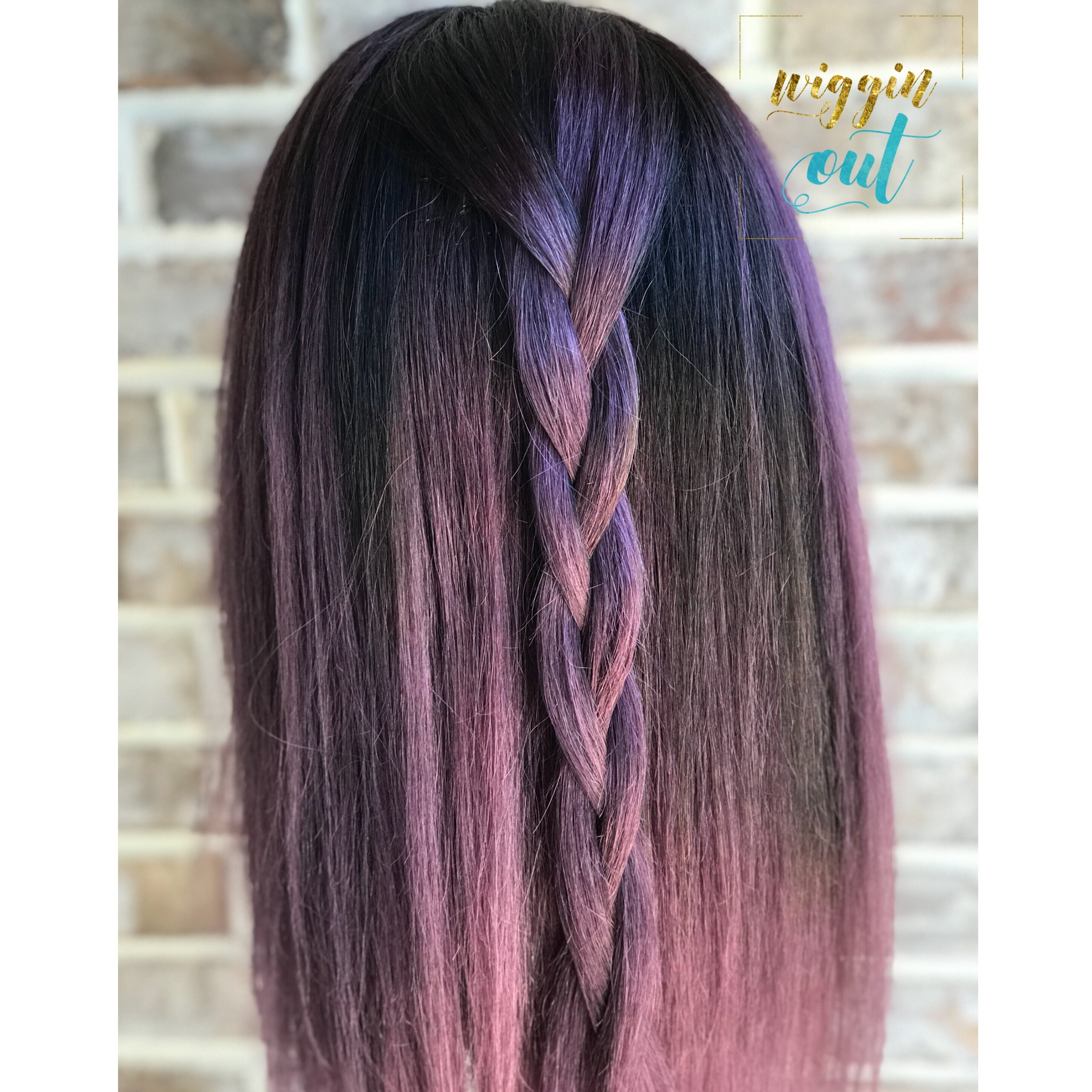 Full Lace Glueless Wig Human Hair Balayage Mauve Purple Rose Shadow Root Straight Hair