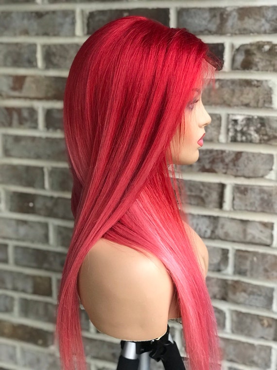 Lace Front Womens Wig Red Ombre Pink Wig Balayage Etsy