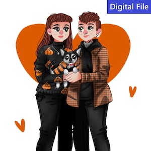 Couple Portrait - Valentine Custom Portrait - Family Portrait - Pet Portrait - Personalized Digital - For her or him