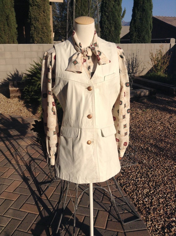 Vintage 80s Braefair Cream White Genuine Leather L