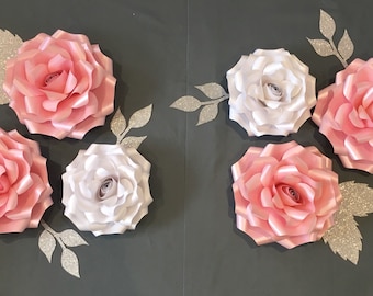 Large paper wall flowers set of 6 nursery decor 3d wall art