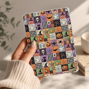 Spooky Halloween Patchwork Kindle Insert, Cute Ghosts and Pumpkins Cardstock Clear Case Insert