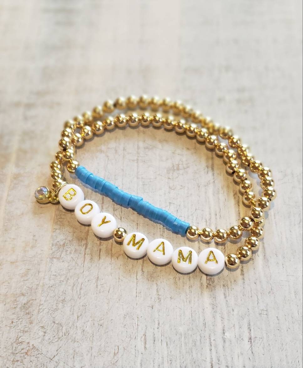 Boy Mama Bracelet Gold Bracelets Mom Stack Bracelet Set Etsy