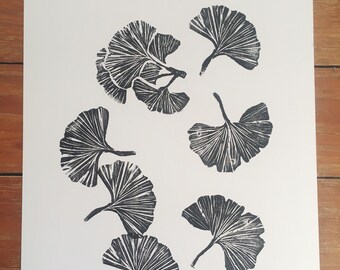 Ginkgo linoleum print