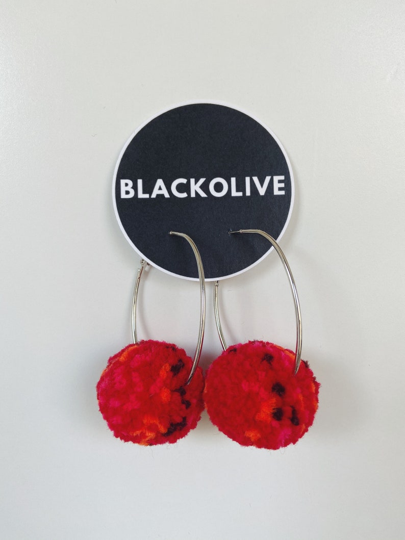 Multicolored Red and Orange pom pom earrings Etsy