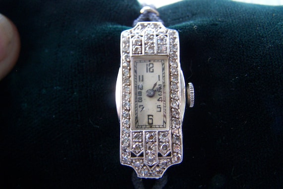 1920s Deco Ladies White gold & 54 Diamonds Watch … - image 2