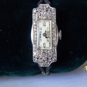 1920s Deco Ladies White gold & 54 Diamonds Watch Works jeweler cleaned W/CASE image 1