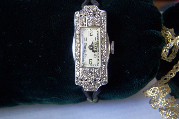 1920s Deco Ladies White gold & 54 Diamonds Watch … - image 1