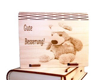 Geschenkbox aus Holz - Gute Besserung Bär- versch.Größen