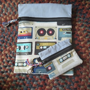 80&#39;s Cassette Tape Pattern Shoulder Bag w/ Pocket & coin purse (Slight flaw on back!)
