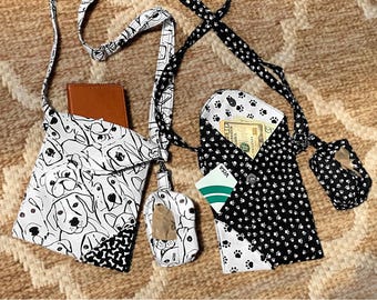 5-Pocket Dog Walking Crossbody Bag Set with Poop Bag Holder – Hands-Free Pet Walk Purse