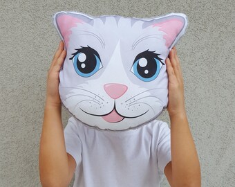 Small pillow cat animal theme for kids birthday gift kid room decor nursery cushion