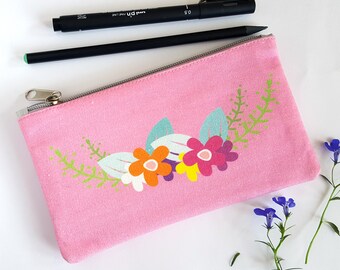 Flowers fabric wallet pink zip purse for friend Mother Day gift