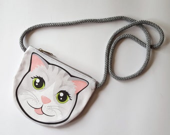 Bag with cat for kids, gift for little girl, shoulder purse