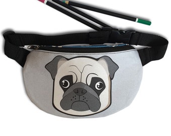 Personalized pug fanny pack kids adjustable strap waist wallet to school for trip belt bag to kindergarten name