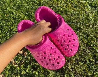 Electric Pink Fuzzy Bling Clogs Rhinestone Clogs Womens -  Israel