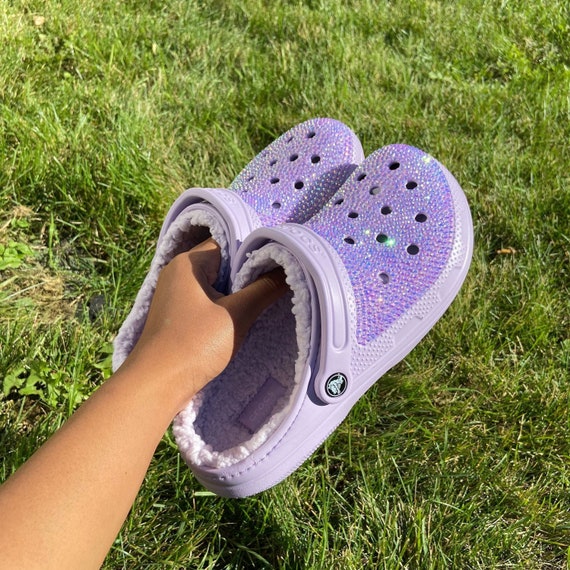 Fluffy crocs purple new arrivals