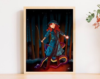 Red fantasy, sorcerer, magician - Art print High quality print sheet Digital illustration poster