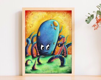 Octopus - Kunstdruk Hoge kwaliteit printvel Digitale illustratie octopusposter