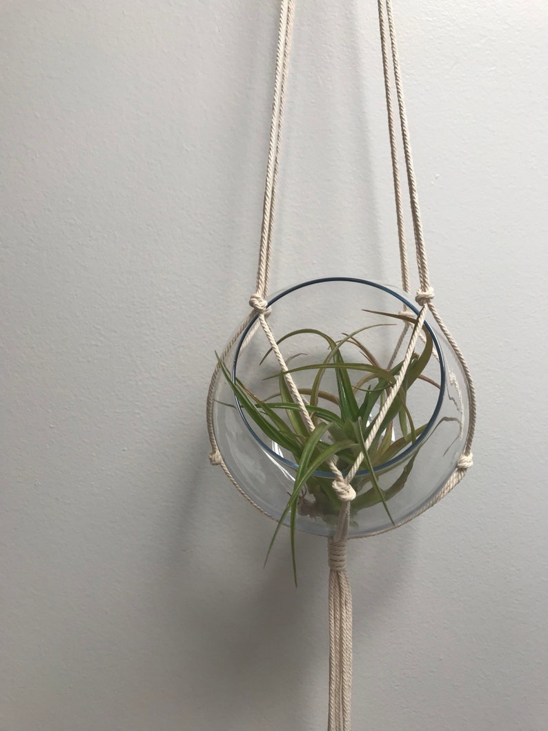 Medium modern macram\u00e9 plant hanger.