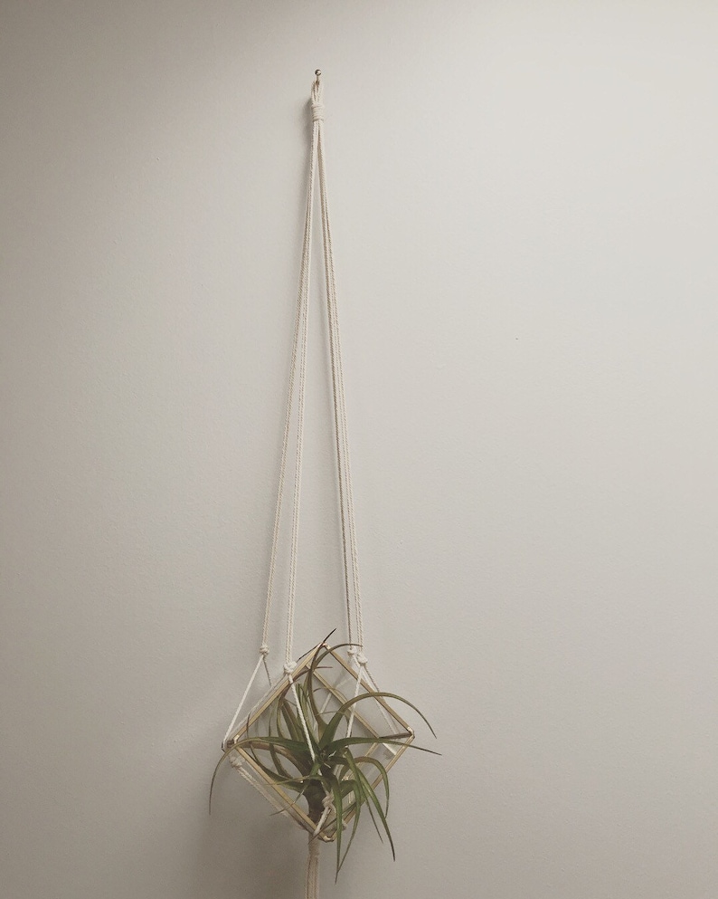 Medium modern macram\u00e9 plant hanger.
