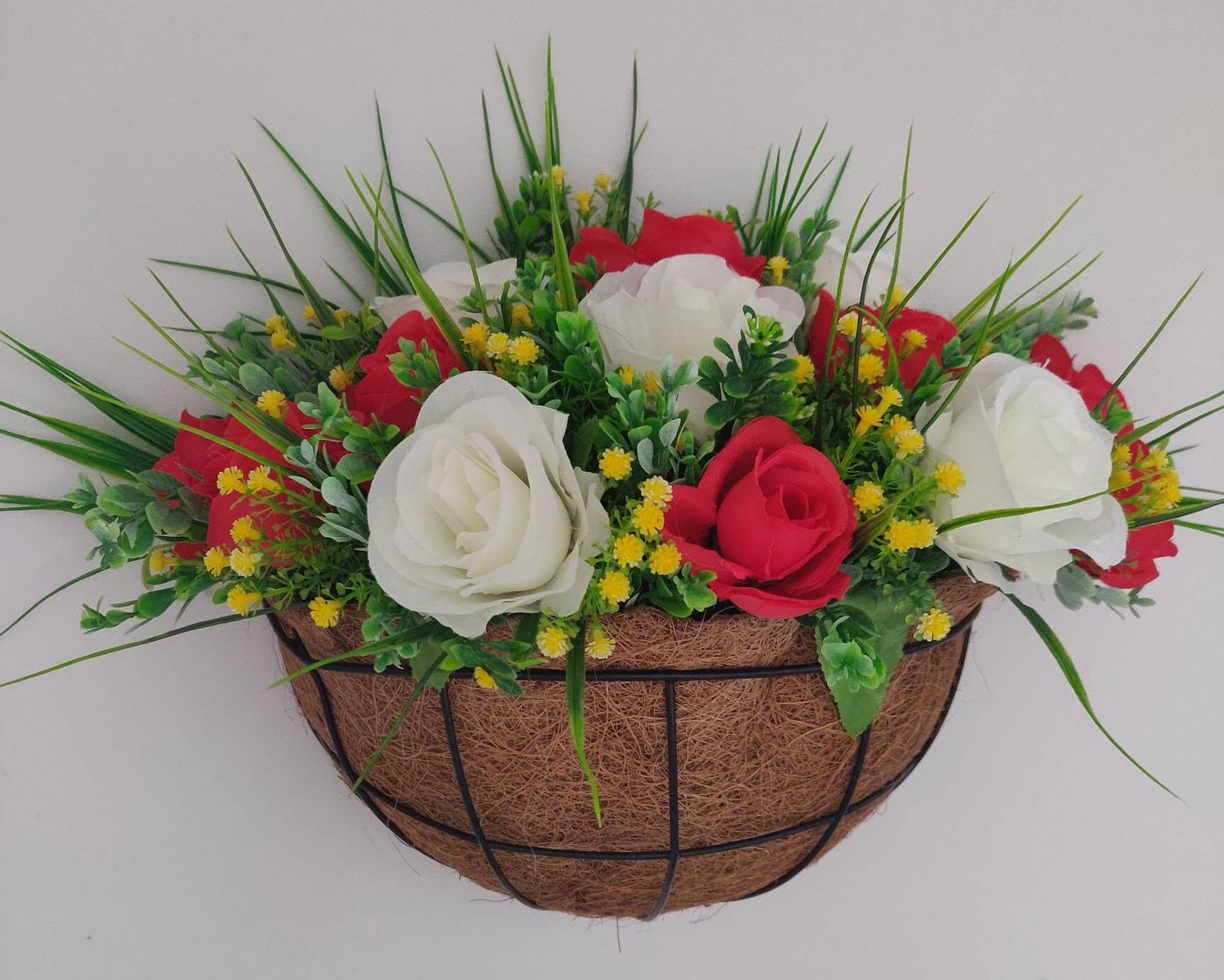 Artificial flower half hanging basket wall sconce for garden Etsy