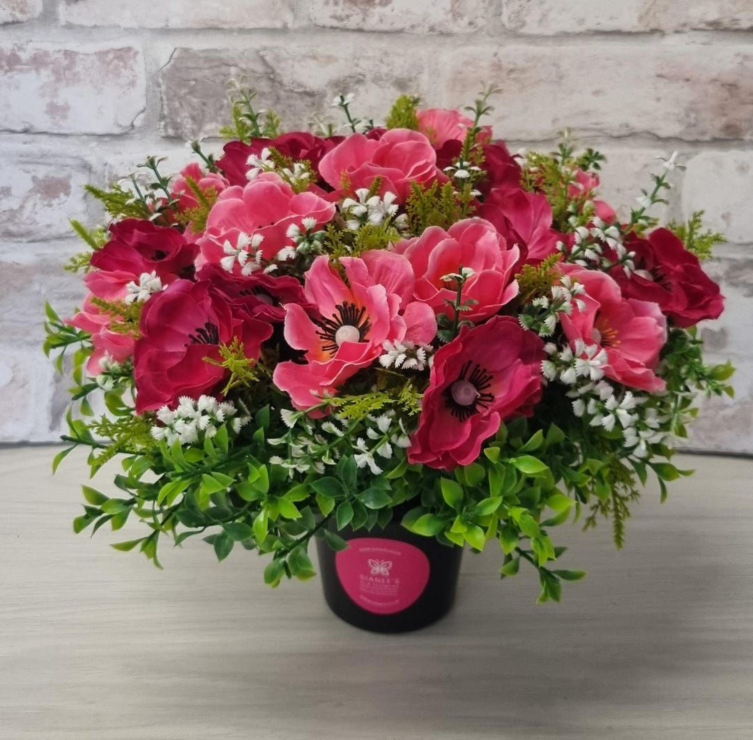 Grave Pot With Flowers. Artificial Flowers for Grave Side Cemetery