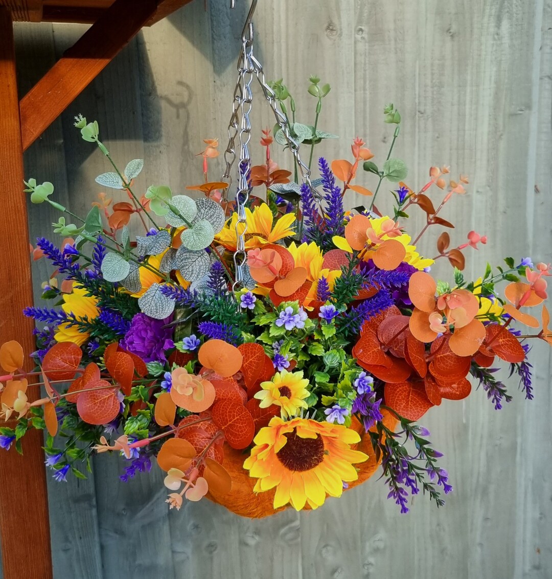 Artificial Flower Hanging Basket. Autumn Pumpkin Sisal Basket Etsy UK