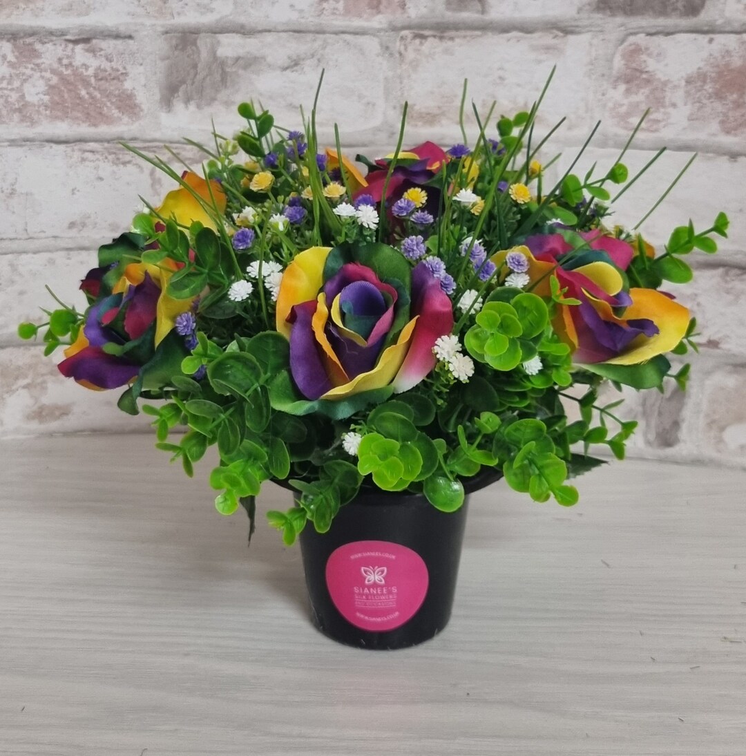 Grave Pot With Flowers. Artificial Flowers for Grave Side Etsy UK