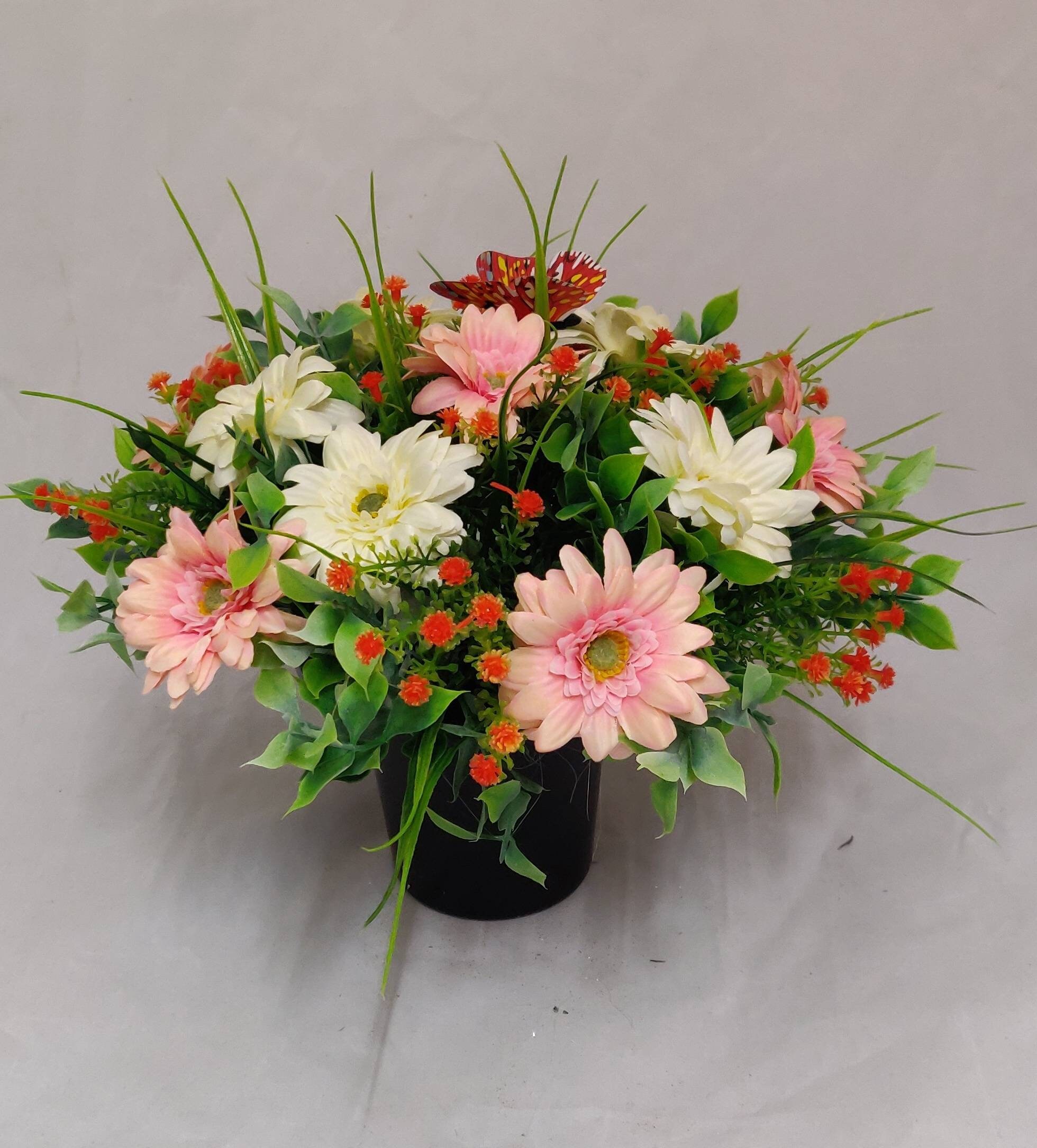 Grave pot with flowers. Artificial Flowers for grave side Etsy