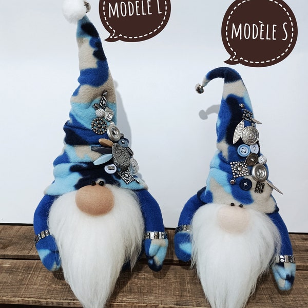 Gnome personnage Décoration  /bleu et métal / 28 et 35 cm/ poupée tissu