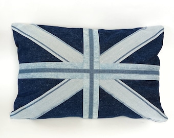 Patchwork jeans cushion cover/ England flag/ denim cushion cover/ jeans fabric/ original cushion