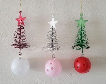 Set of 3 Pickleball Christmas Tree ornaments,  pickleball ornament Pickleball Gift Pickleball Ornaments Christmas Decor Pickleball lover