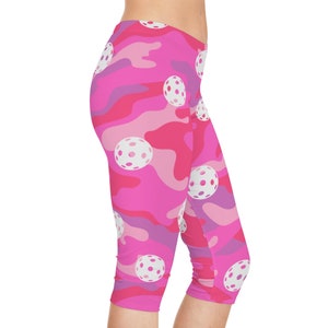 Pickleball Leggings, Pickleball capri leggings, pickleball tights, pickleball yoga pants, pickleball black pink green blue camo leggings